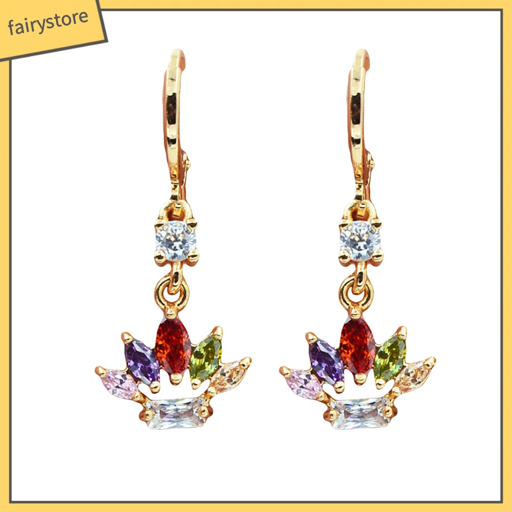 Bông Tai Hình Vương Miện Nạm Đá Nhiều Màu Cho Nữ