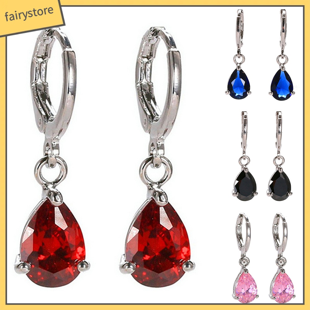 Bông Tai Tròn Đính Đá Zircon Hình Giọt Nước Thời Trang Cho Nữ