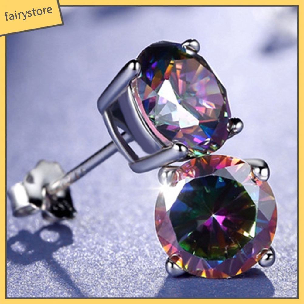 Bông Tai Xỏ Lỗ Đính Đá Zircon Nhiều Màu Phong Cách Cổ Điển Cho Nam Và Nữ