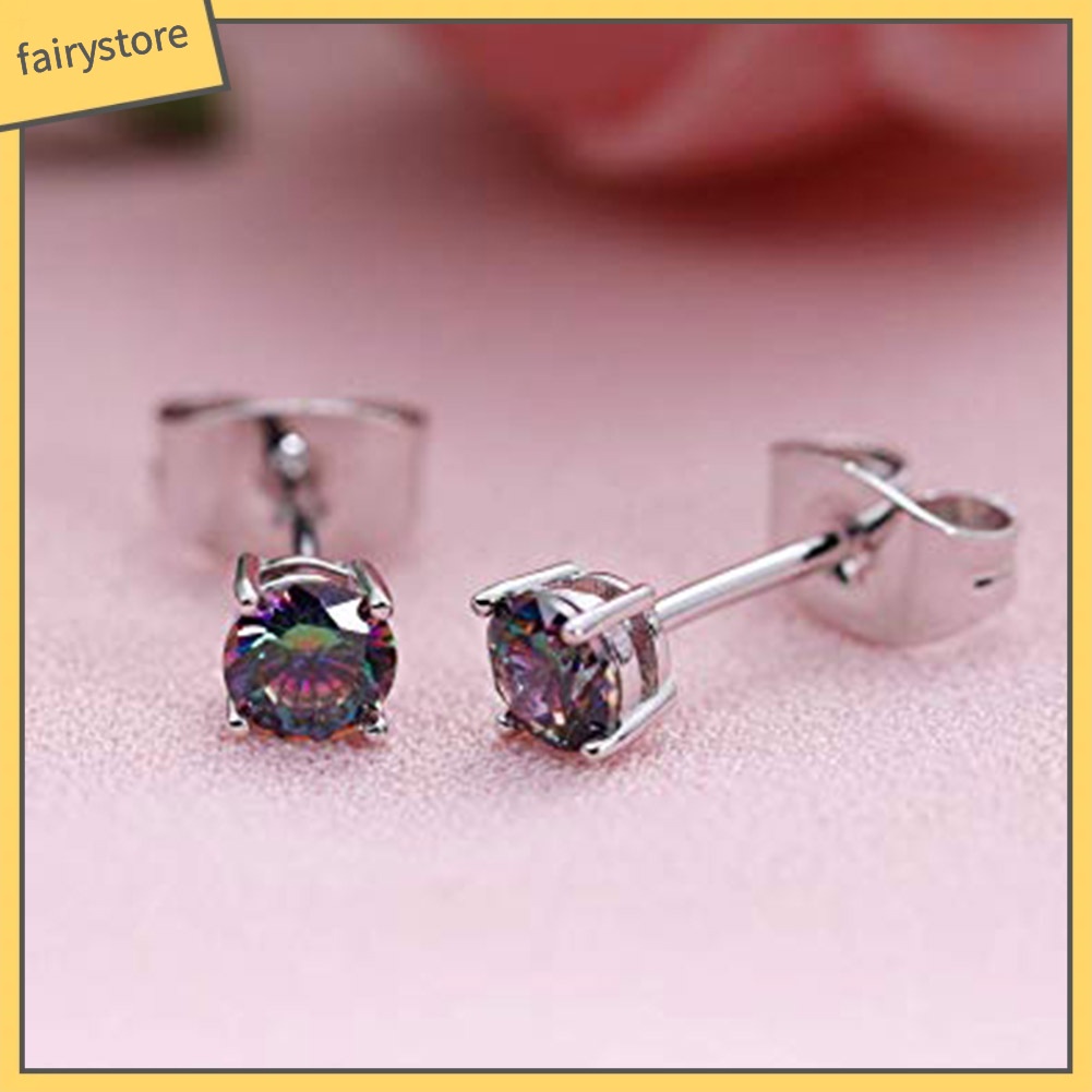 Bông Tai Xỏ Lỗ Đính Đá Zircon Nhiều Màu Phong Cách Cổ Điển Cho Nam Và Nữ