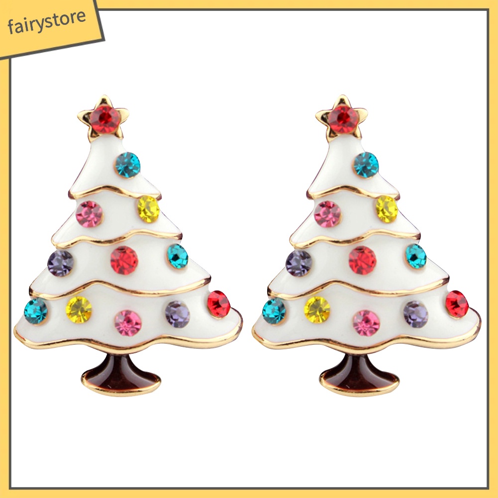 Bông Tai Hình Cây Thông Giáng Sinh Đính Đá Nhiều Màu Sắc Thời Trang