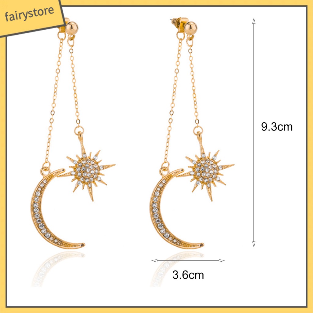 1 Đôi Bông Tai Hình Mặt Trăng Ngôi Sao Đính Đá Lấp Lánh Thời Trang