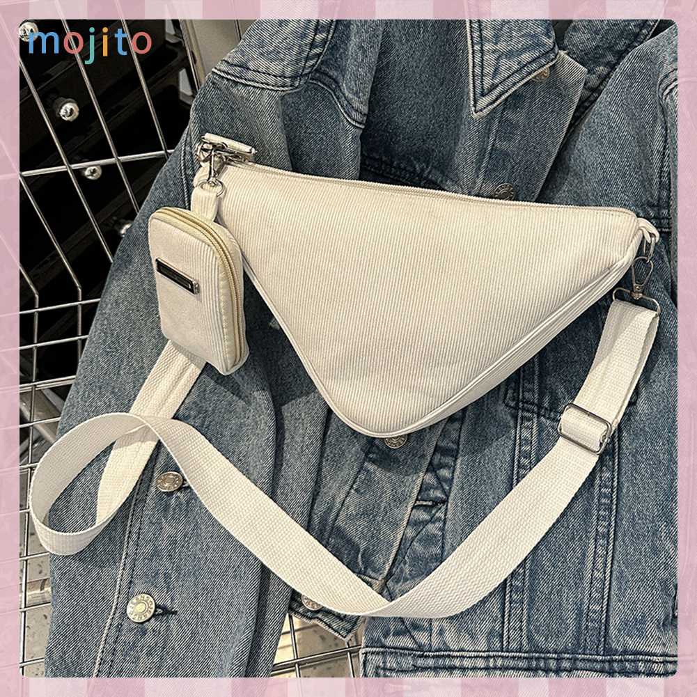Túi Đeo Chéo Hình Tam Giác Bằng Vải Mềm Có Khóa Kéo Phong Cách Boho Thời Trang
