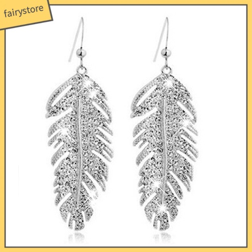 Bông Tai Hình Lông Vũ Đính Đá Bằng Hợp Kim Phong Cách Boho Cổ Điển Dành Cho Nữ