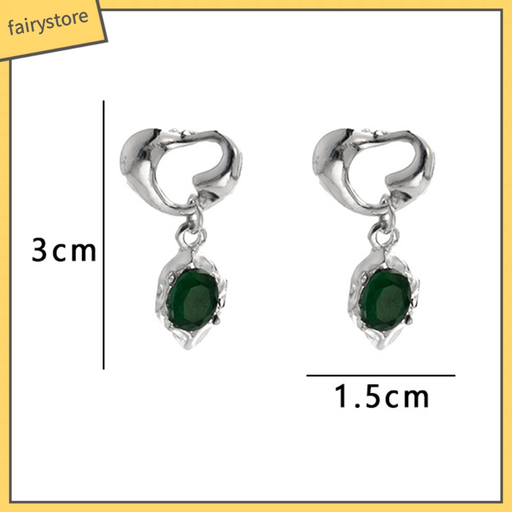 1 Đôi Bông Tai Hình Trái Tim Đính Đá Pha Lê Xanh Lá Phong Cách Retro