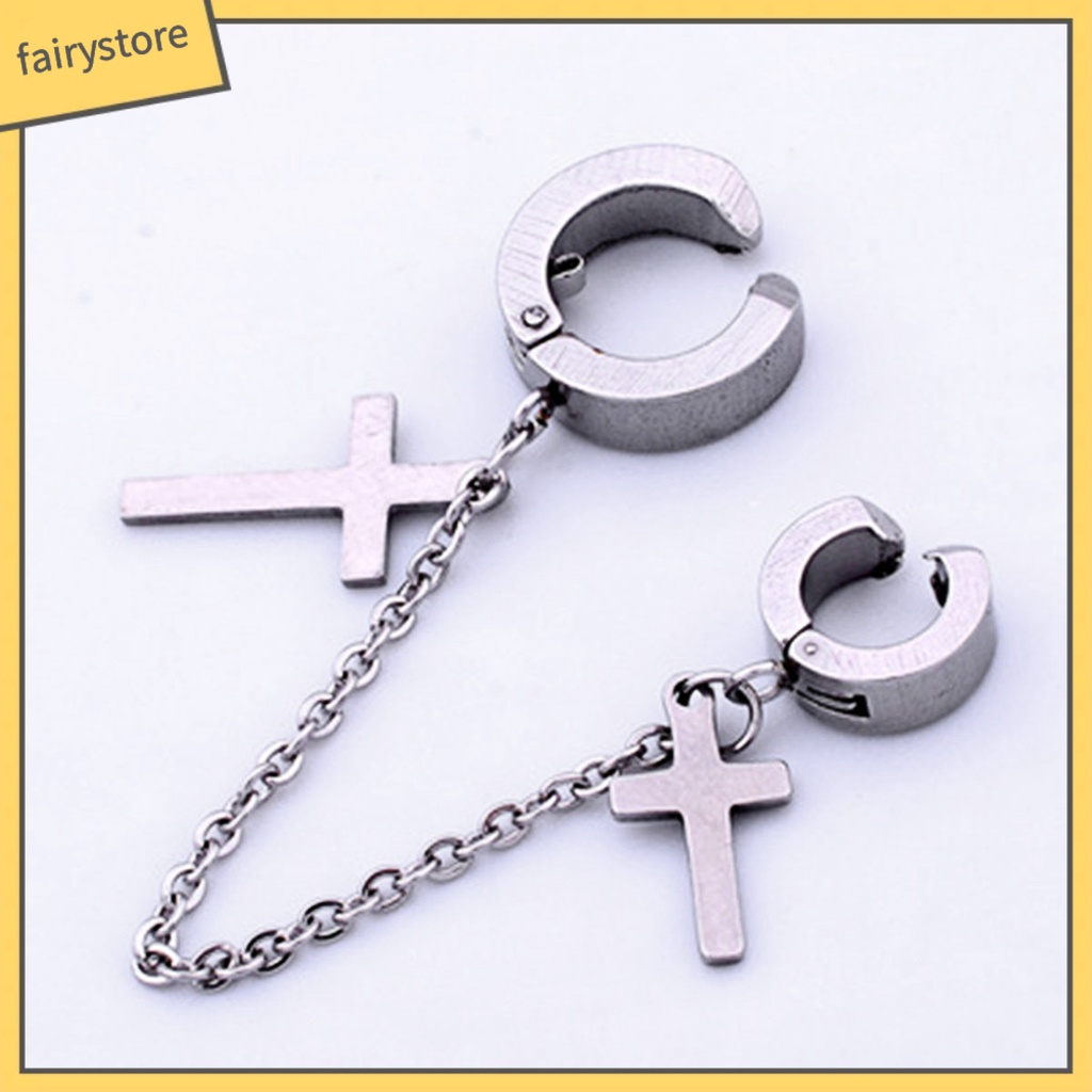 1 Khuyên Tai Dạng Mắc Xích Bằng Kim Loại Hình Thánh Giá Phong Cách Punk Hiphop Sáng Tạo Dành Cho Nam