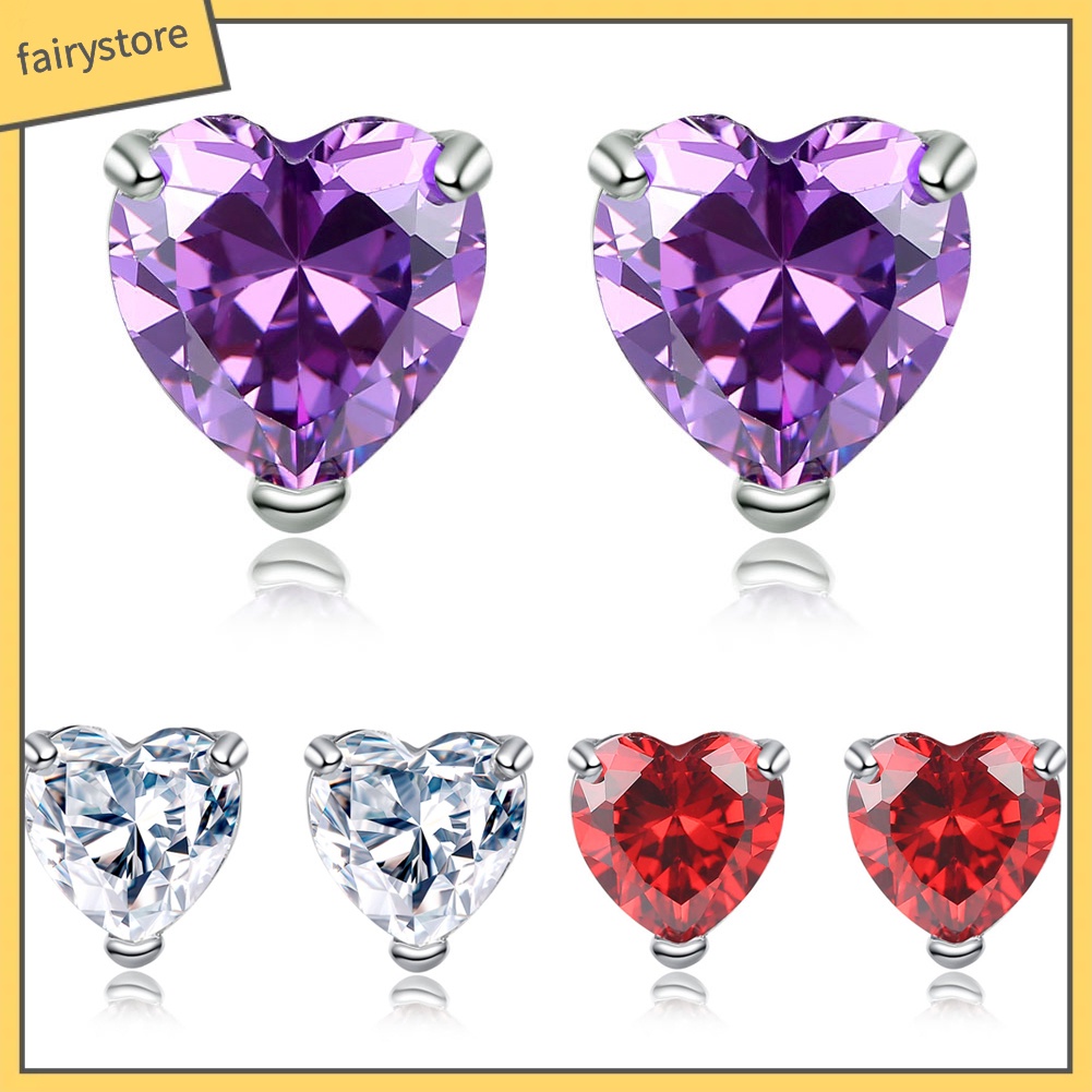 Khuyên Tai Hình Trái Tim Đính Đá Zircon Thời Trang Cho Nữ