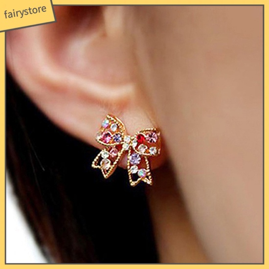 1 Đôi Bông Tai Hình Nơ Đính Đá Nhiều Màu Sắc Dành Cho Nữ