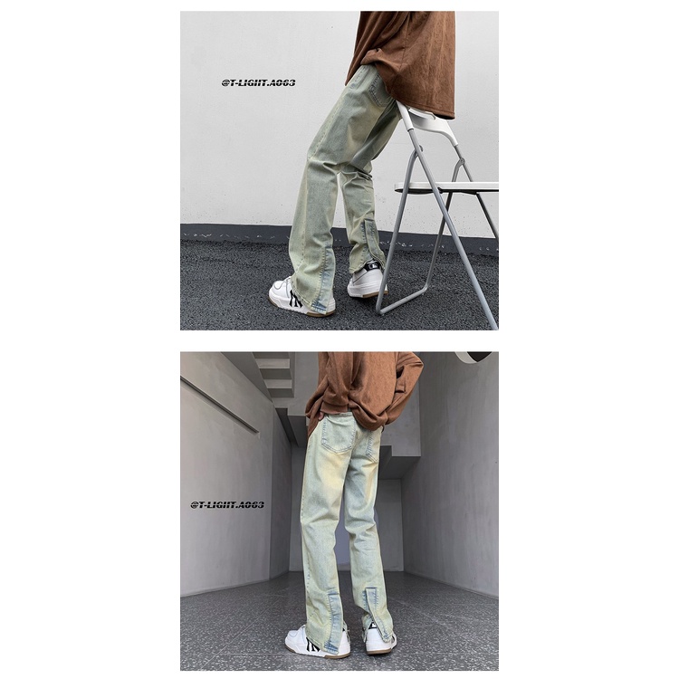 Quần Jean Ống Đứng Phối Khóa Kéo Phong Cách Đường Phố Mỹ Cá Tính Cho Nam