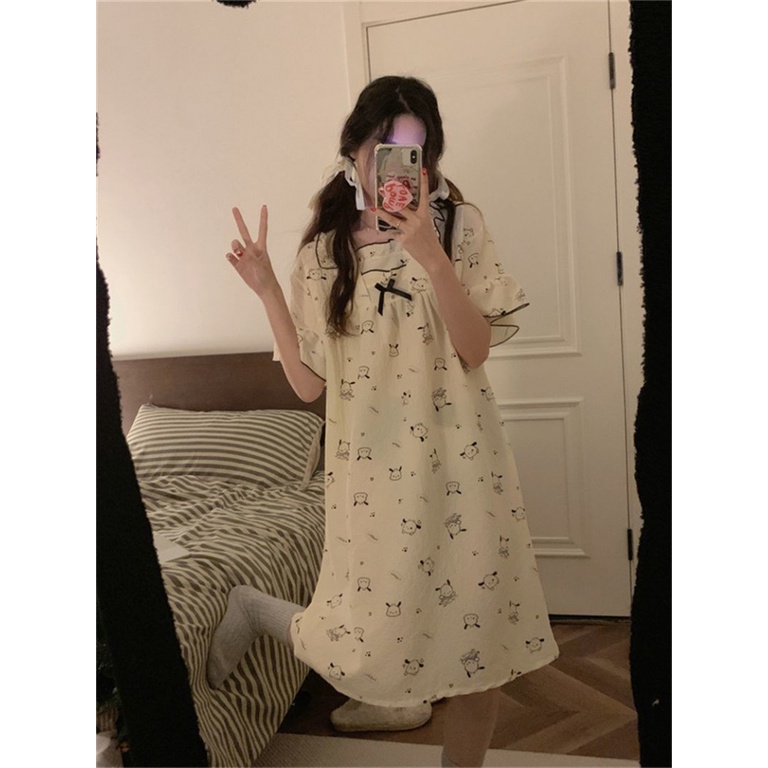 Đầm Ngủ Tay Ngắn In Họa Tiết Hoạt Hình Phong Cách Nhật Bản Dễ Thương Thời Trang Mùa Hè Cho Nữ
