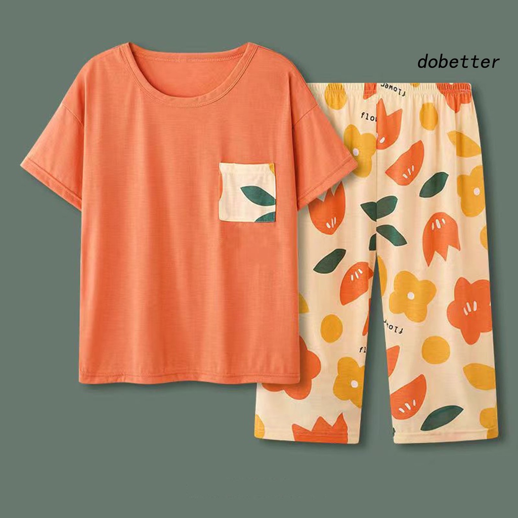 Bộ Đồ Ngủ 2 Món Áo Tay Ngắn Cổ Tròn In Hoạt Hình Phối Quần Lưng Thun Thời Trang Mùa Hè Cho Nữ