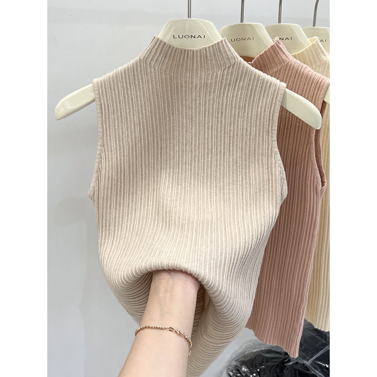 Áo Dệt Kim Sát Nách Cổ Lọ Phong Cách Phương Tây Sang Trọng Cho Nữ