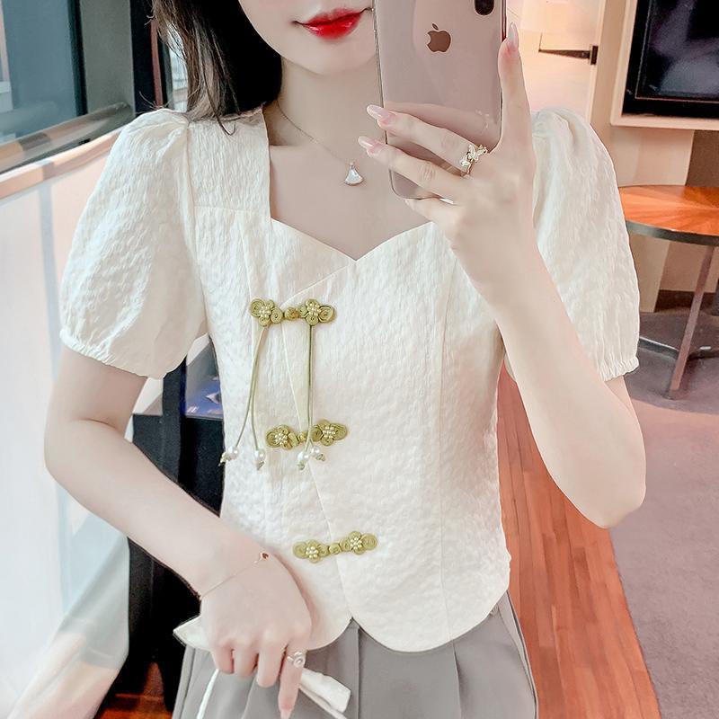 Áo Kiểu Tay Phồng Phối Nút Phong Cách Trung Hoa Thời Trang Mùa Hè 2023