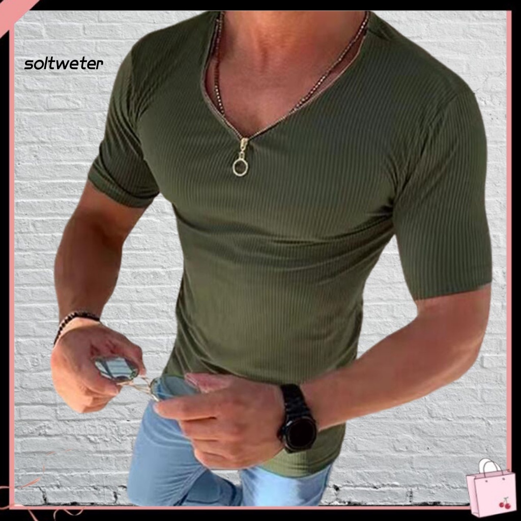 Áo Thun Cổ Tròn Màu Sắc Đơn Giản Có Khóa Kéo Thời Trang Mùa Hè Cho Nam
