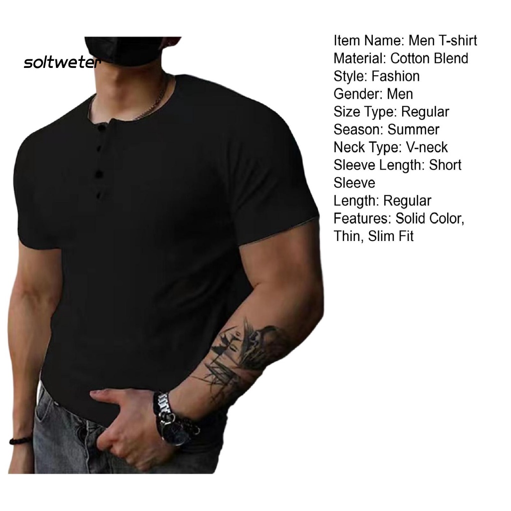 Áo Thun Tay Ngắn Cổ Chữ V Màu Sắc Đơn Giản Cho Nam