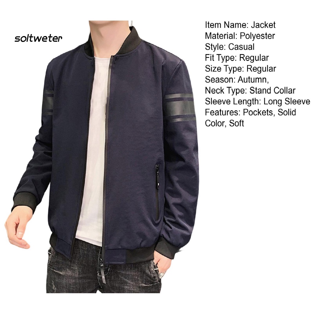 Áo Khoác Thể Thao Cổ Đứng Tay Dài Màu Trơn Có Khóa Kéo Phong Cách Đường Phố Mùa Thu Cho Nam