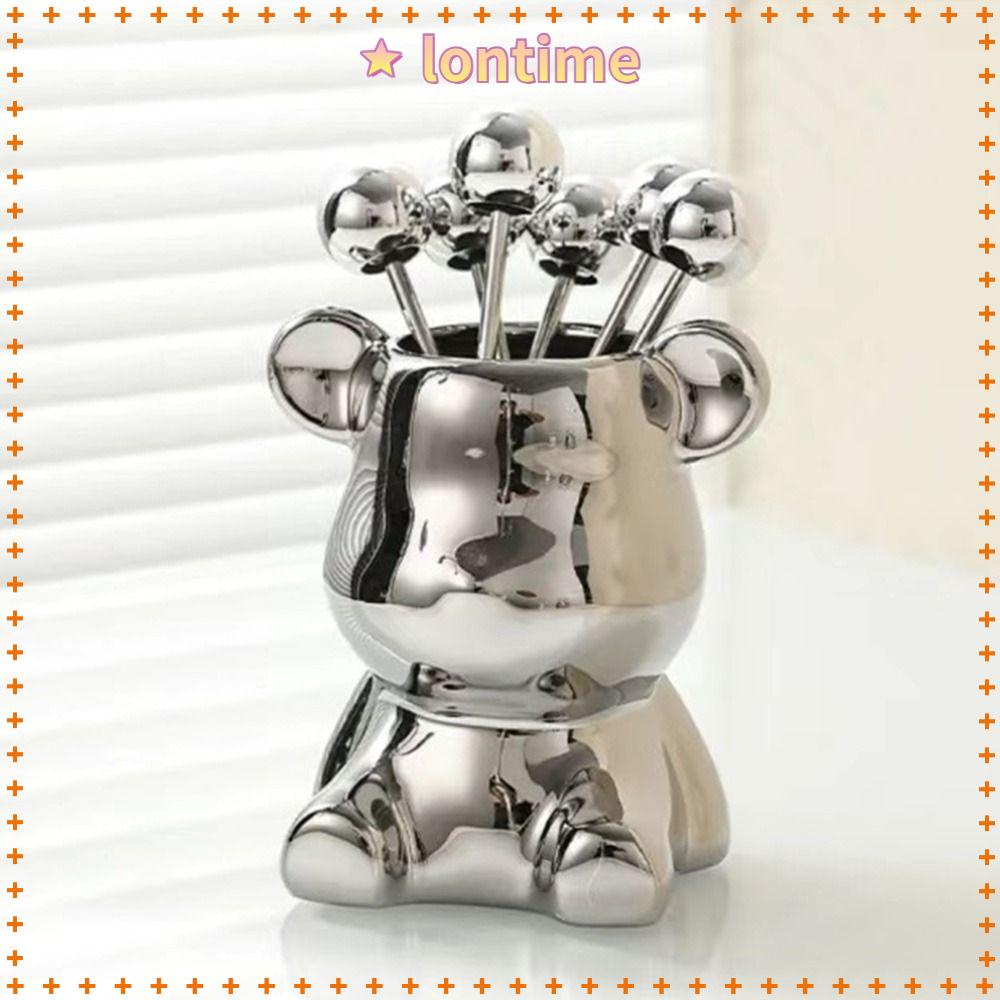 Hộp Đựng Trái Cây / Nĩa Bằng Sứ Hình Gấu Dễ Thương Xinh Xắn