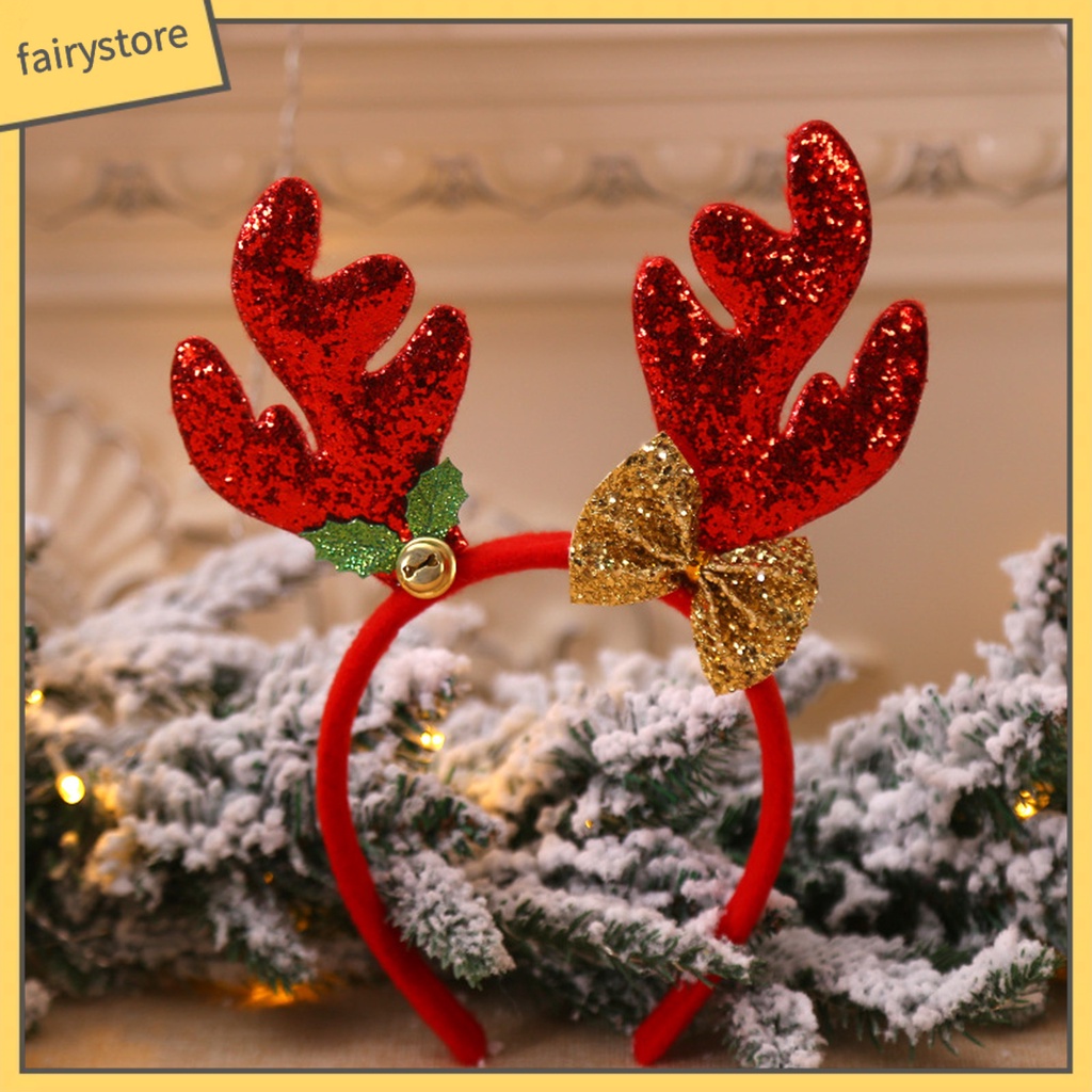 Băng Đô Cài Tóc Hình Sừng Tuần Lộc Giáng Sinh Đính Kim Sa Dễ Thương Cho Bé