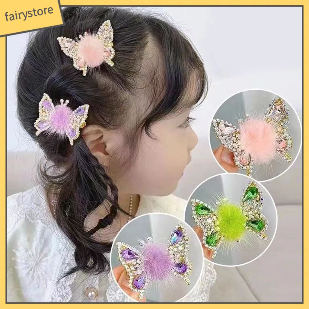 Kẹp Tóc Hình Bướm Bằng Kim Loại Trang Trí Bóng Lông Cho Nữ