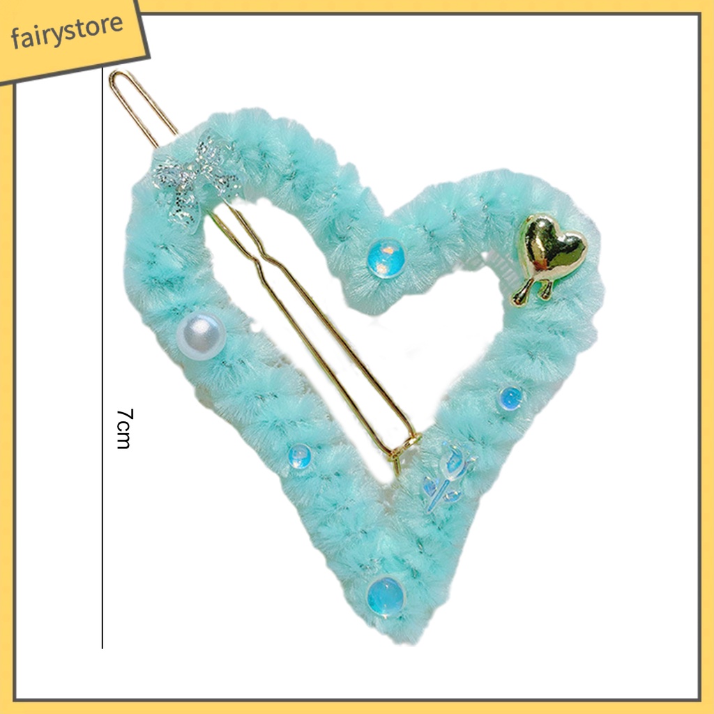 Kẹp Tóc Trang Trí Hình Trái Tim Bằng Lông Nhân Tạo Mềm Mại Màu Kẹo Cho Nữ