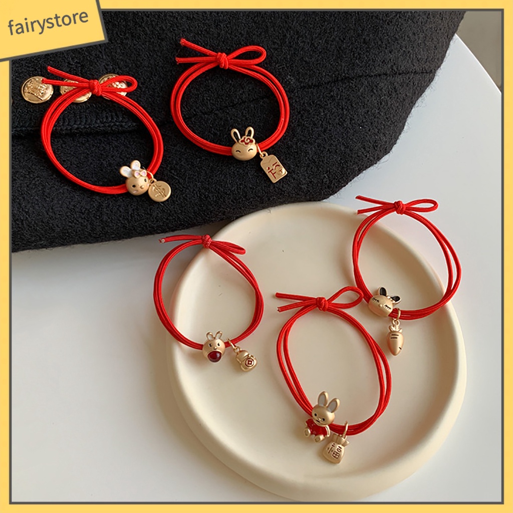 Dây Cột Tóc Co Giãn Chống Rơi Hình Thỏ / Cà Rốt / Thỏ Dễ Thương Phong Cách Trung Hoa