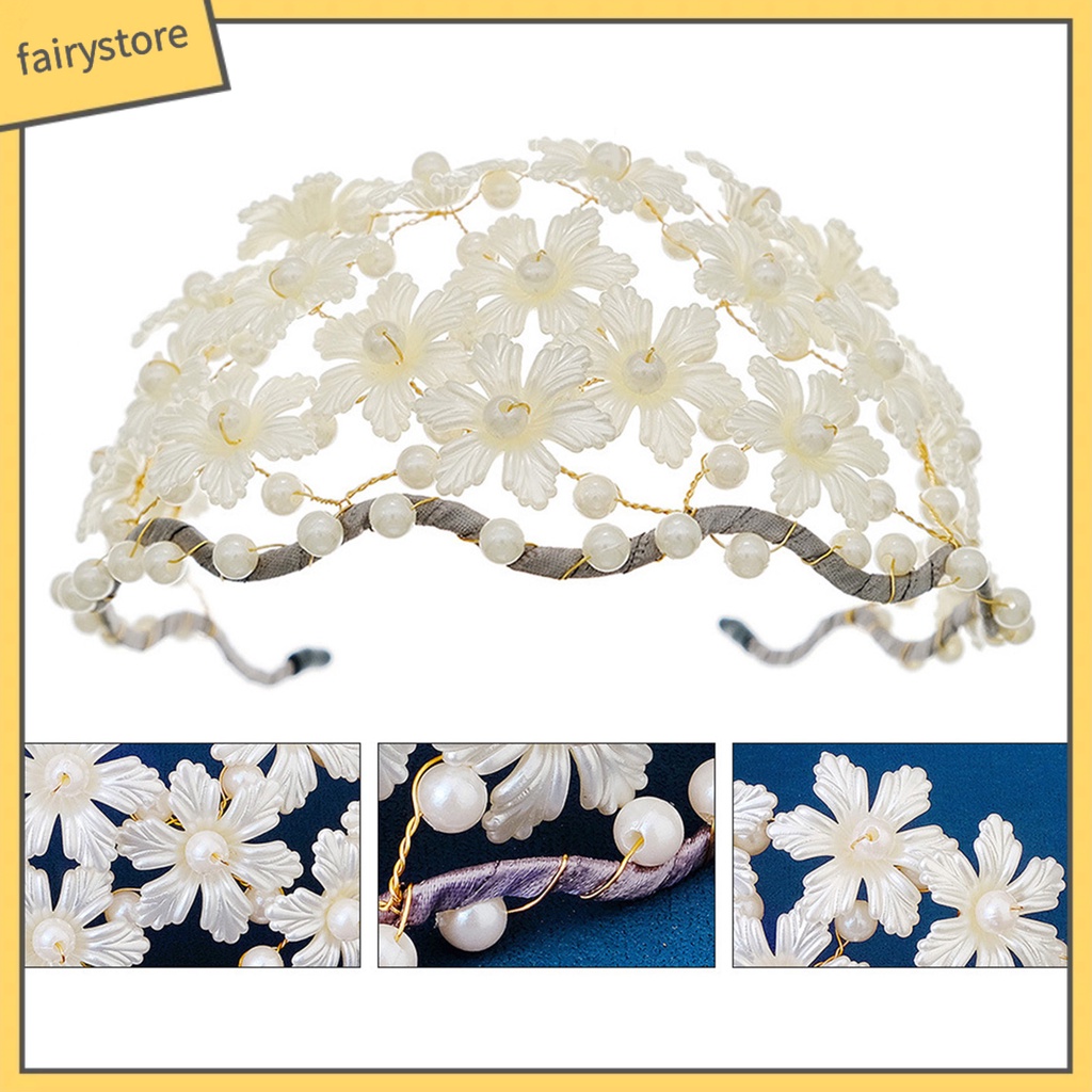 Băng Đô Cài Tóc Bản Rộng Co Giãn Chống Trượt Trang Trí Hoa Đính Ngọc Trai Giả Cho Nữ