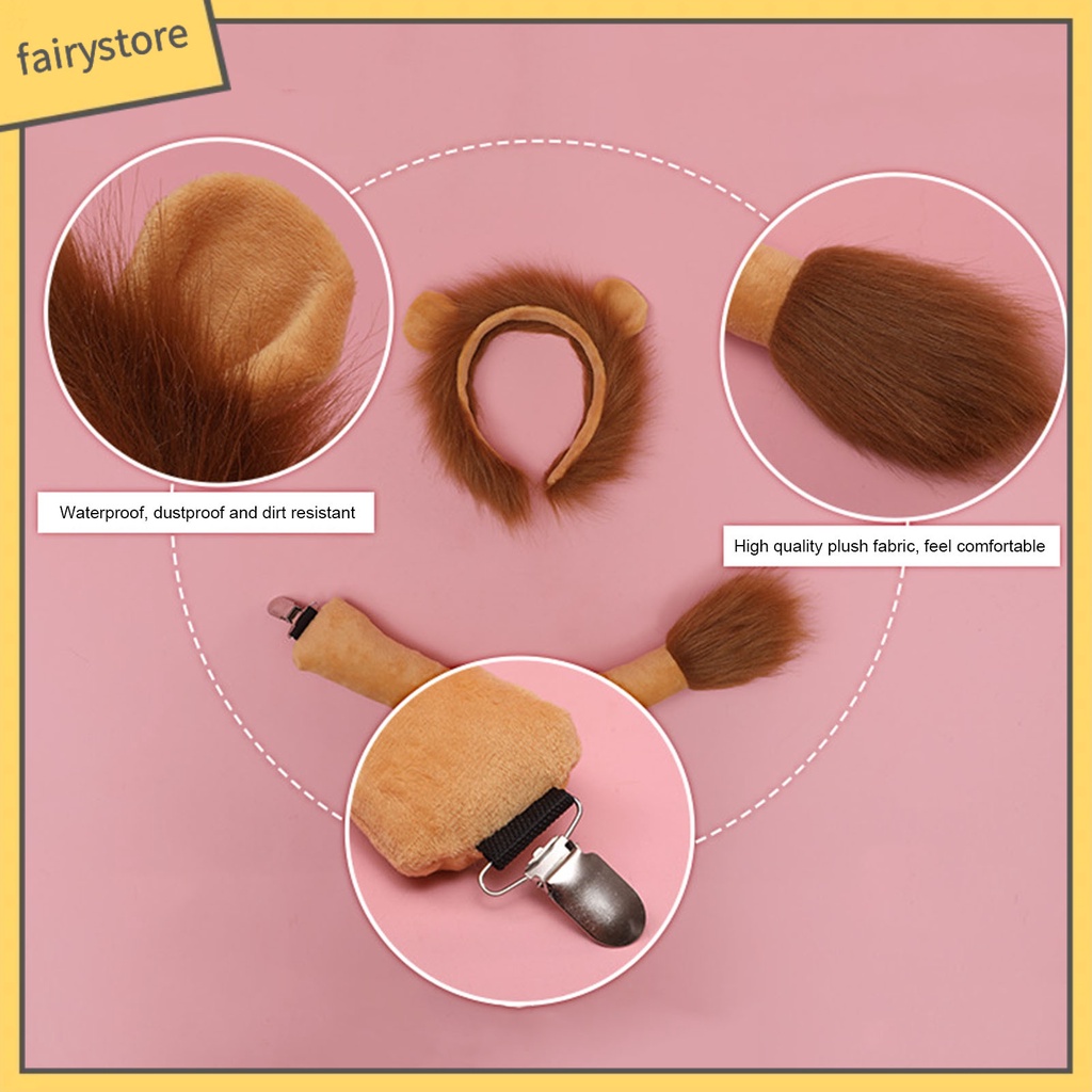 1 Bộ Băng Đô Và Đuôi Sư Tử Bằng Vải Bông Mềm Mại Co Giãn Chống Trượt Hóa Trang Cho Bé