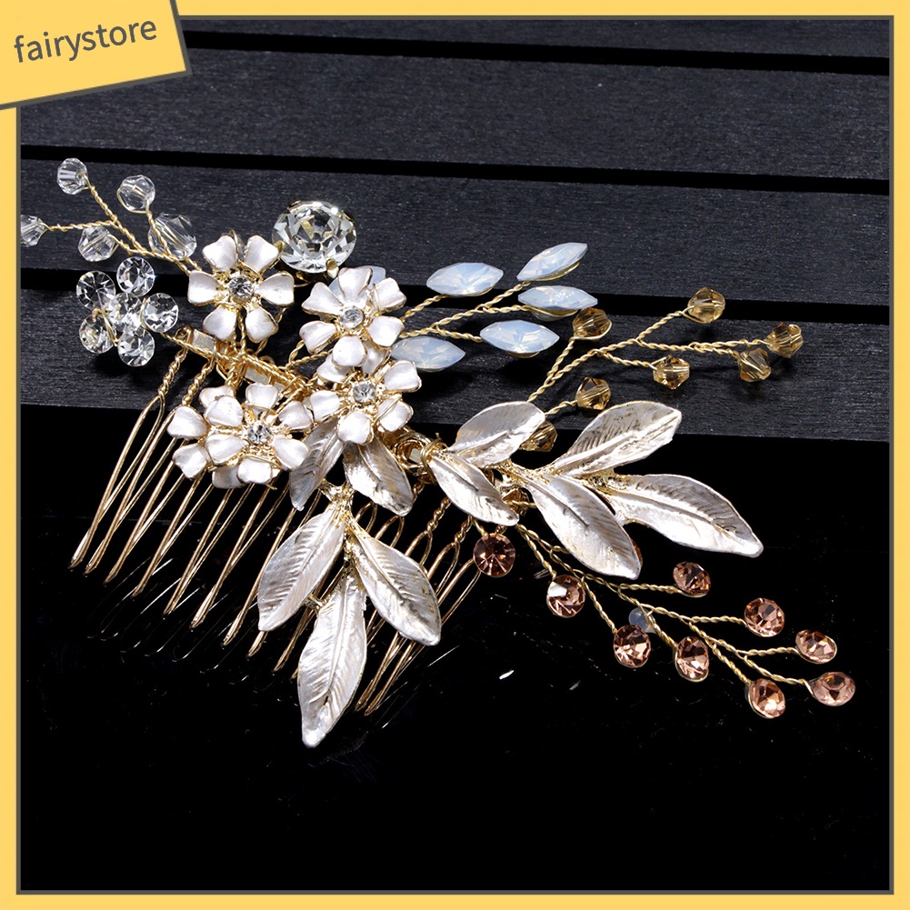 Lược Cài Tóc Hình Hoa Đính Đá Trang Nhã Cho Cô Dâu