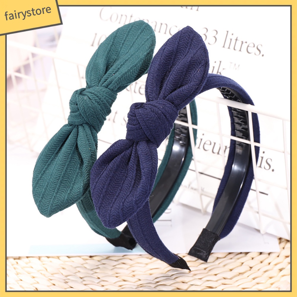 Băng Đô Cài Tóc Bản Rộng Thắt Nơ Họa Tiết Kẻ Sọc Màu Trơn Thời Trang Cho Nữ