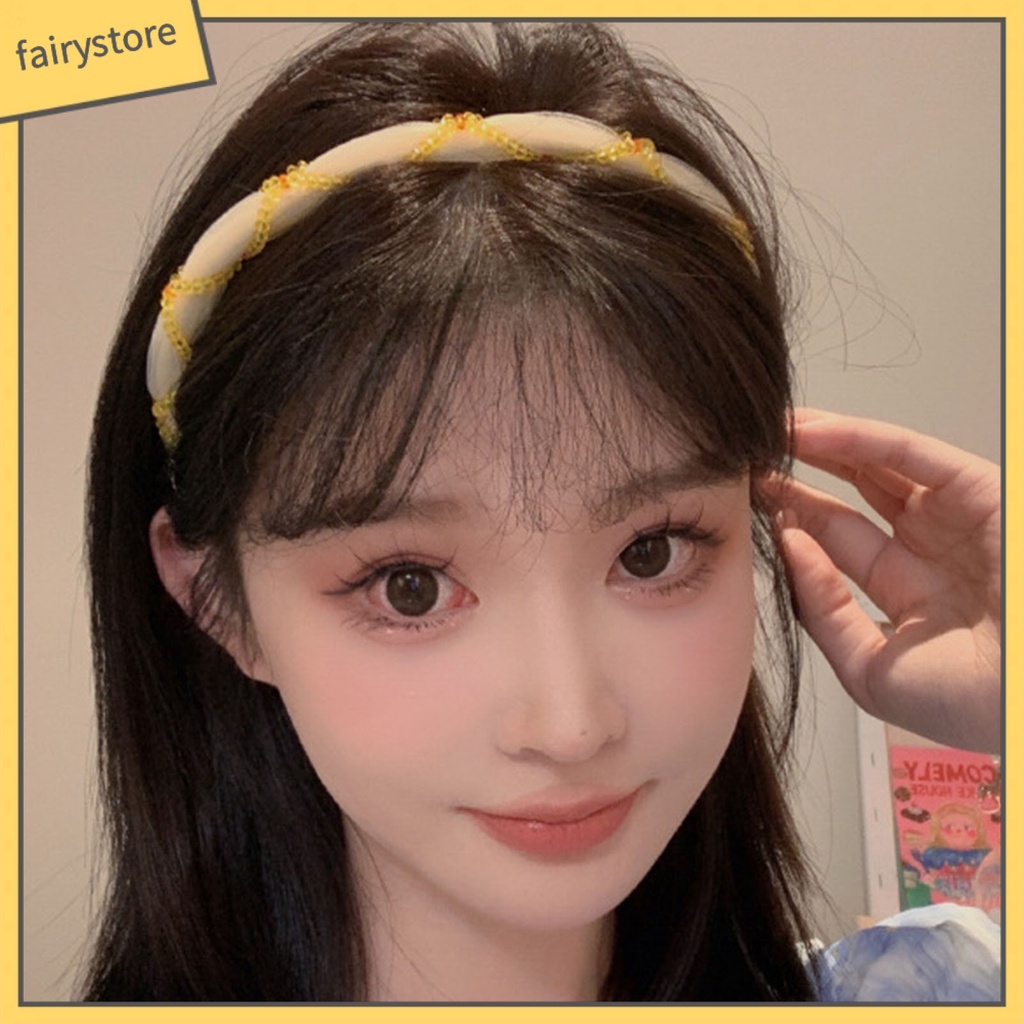 Băng Đô Cài Tóc Đính Hạt Và Lưới Màu Sắc Đơn Giản Phong Cách Hàn Quốc
