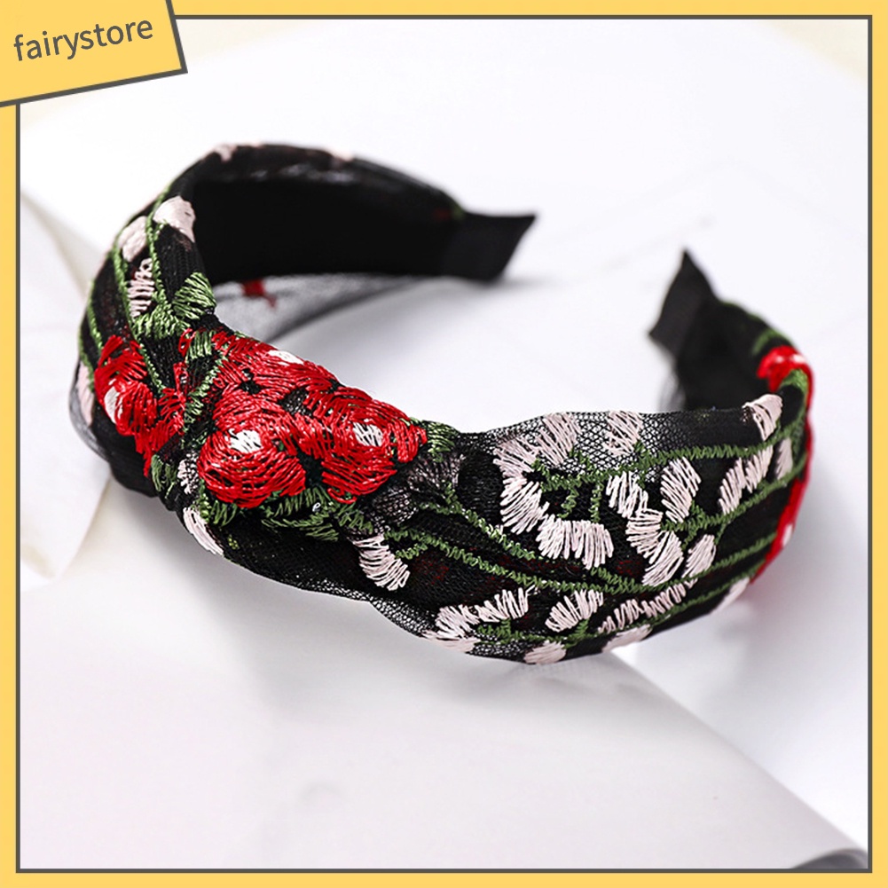 Cài Tóc Thắt Nút Phối Lưới Thêu Hoa Phong Cách Vintage Cho Nữ