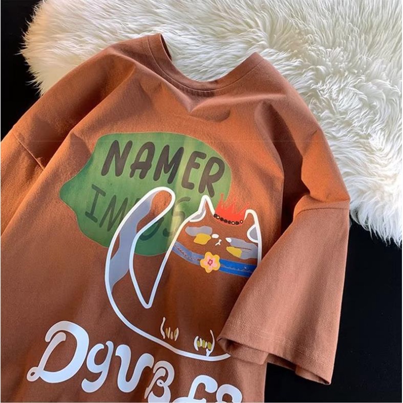 Áo Thun Tay Ngắn Cổ Tròn Dáng Rộng In Họa Tiết Hoạt Hình Phong Cách Đường Phố Mỹ Thời Trang Mùa Hè Cho Nam Cỡ M-5XL