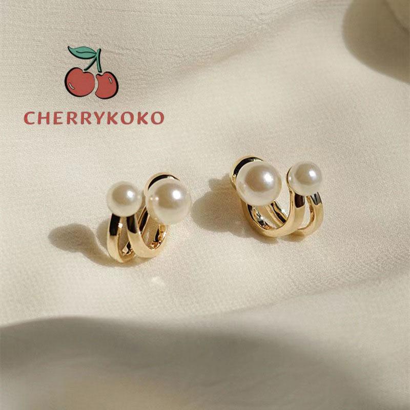 🍒🍒CHERRYKOKO Khuyên tai bạc S925 đính ngọc trai giả phong cách Nhật Hàn thời trang thanh lịch cho nữ