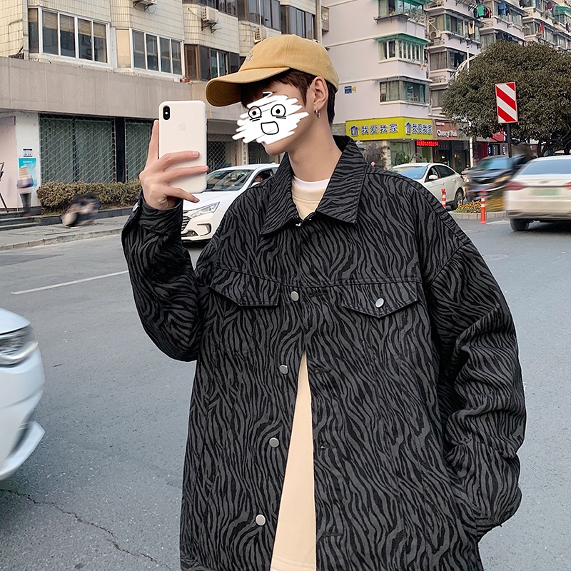 Áo Khoác Denim Dáng Rộng In Họa Tiết Ngựa Vằn Cá Tính Theo Phong Cách Xuân Thu Hàn Quốc Dành Cho Nam