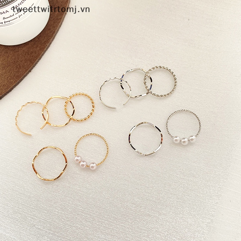 Set 5 Nhẫn Đeo Tay Kim Loại Thời Trang Cho Nữ