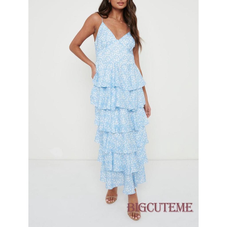 Đầm Dài Không Tay Cổ Chữ V Họa Tiết Hoa Thời Trang Mùa Hè Cho Nữ