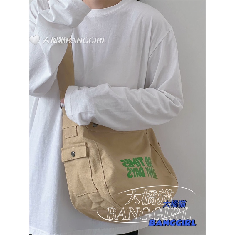 Túi Đeo Vai Canvas Họa Tiết Mèo Cam Lớn Ngọt Ngào Phong Cách Niche Preppy Phong Cách Preppy Cho Nữ Haobing boutiqu