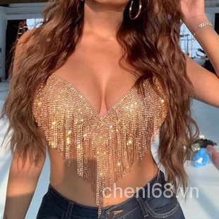 Áo Hai Dây Đính Đá Phong Cách Âu Mỹ Thời Trang Quyến Rũ Cho Nữ