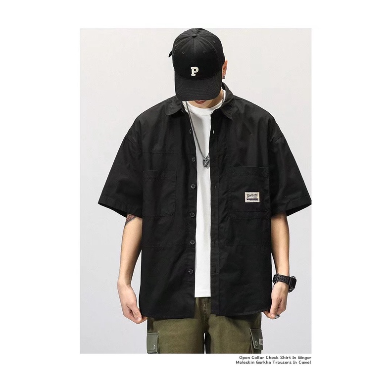 Áo Sơ Mi Tay Lửng Dáng Rộng Phong Cách Retro Nhật Bản Giản Dị Dành Cho Nam