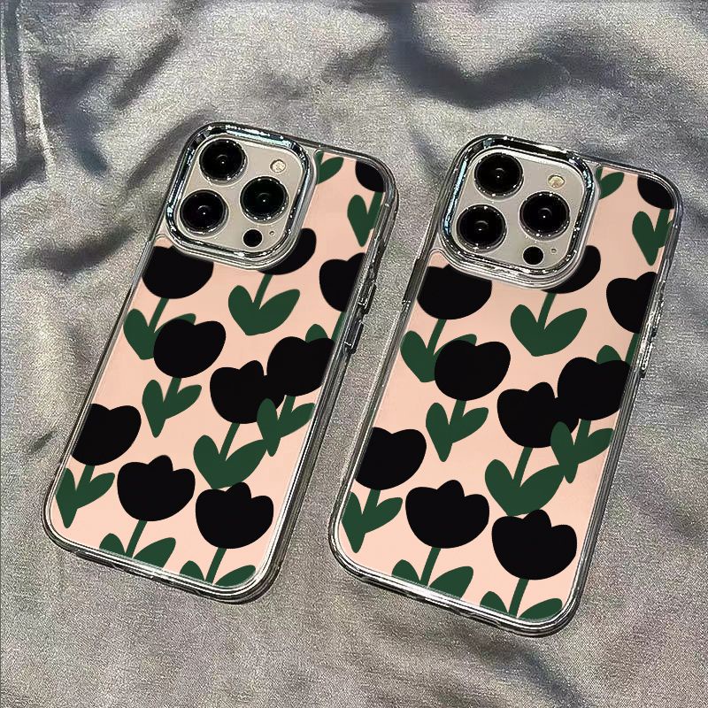 ✅Ốp Điện Thoại Mềm Chống Sốc Họa Tiết Hoa Tulip Màu Đen Đơn Giản Cho Iphone 12 Plus 1113 / 7 814 Pro max DO2K