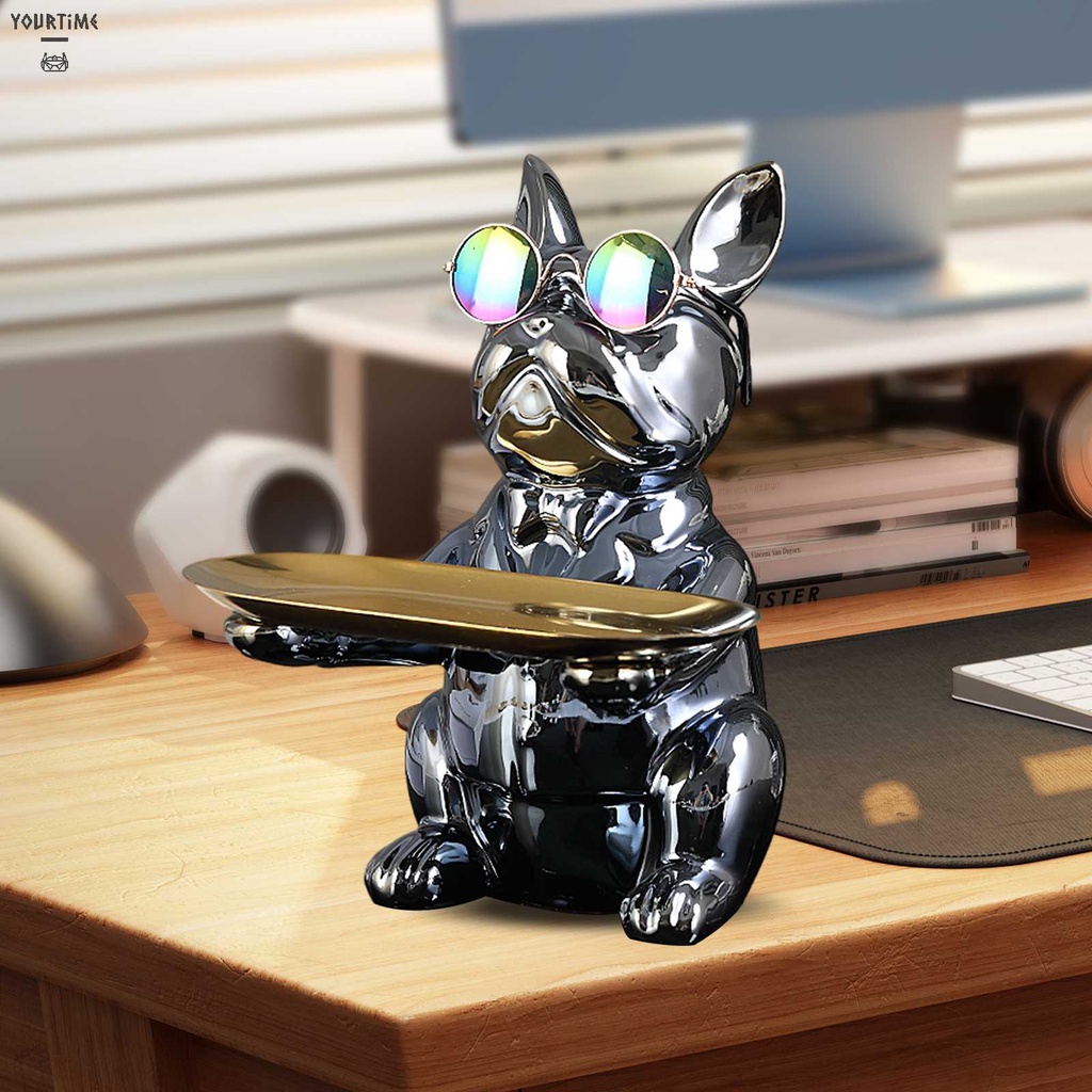 Tượng Chú Chó Bằng Gốm Mạ Điện Để Bàn Trang Trí Nội Thất