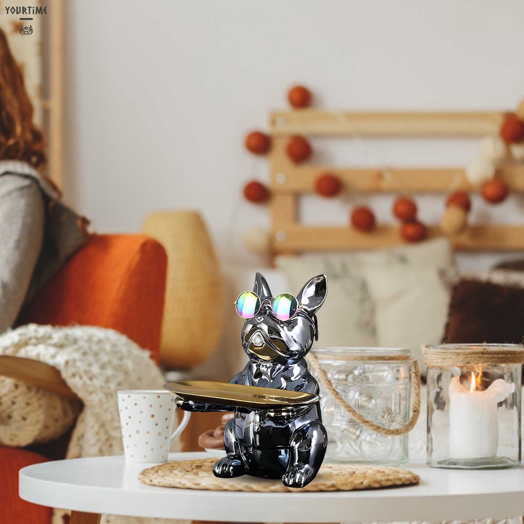 Tượng Chú Chó Bằng Gốm Mạ Điện Để Bàn Trang Trí Nội Thất