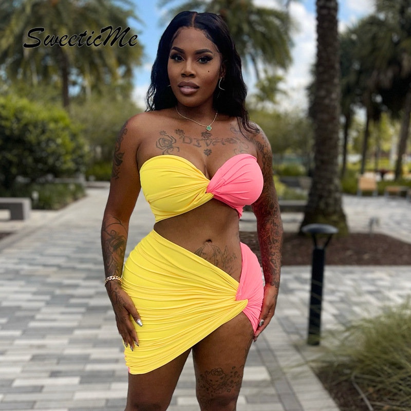 Set Áo Váy Ngắn Phối Màu Tương Phản Thời Trang Mới 2023 Cho Nữ