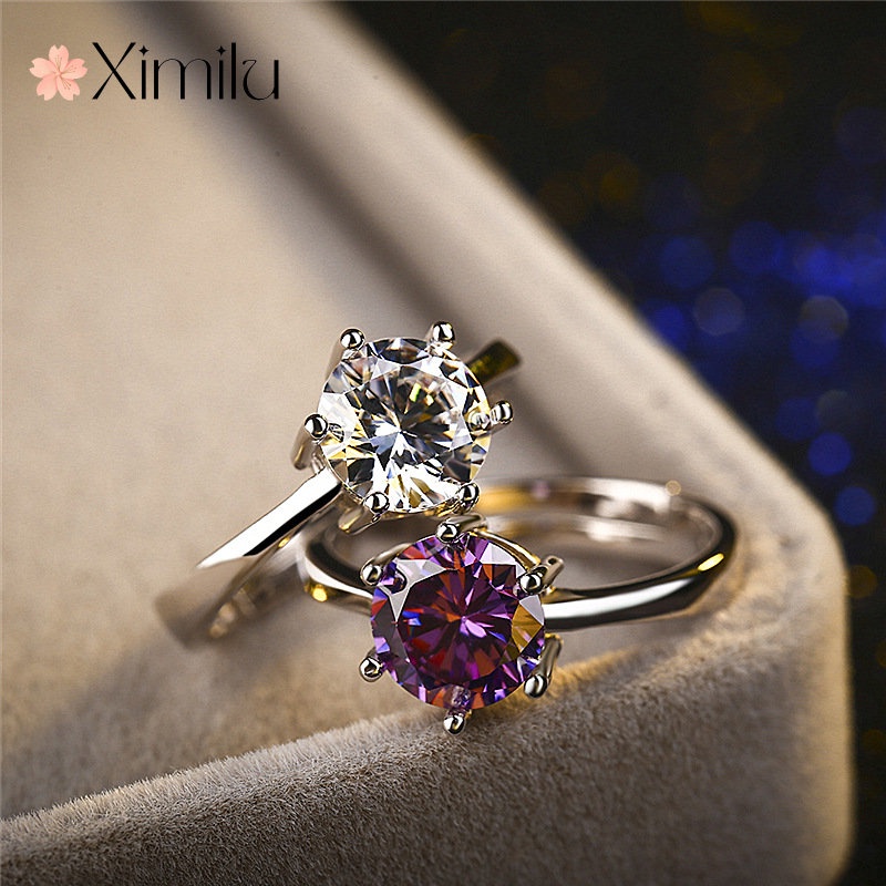 ♥ Nhẫn Bạc Đính Kim Cương Trắng / Tím Cổ Điển Cho Cặp Đôi
