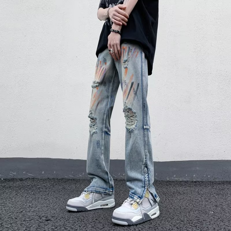 Quần Jean Dài Rách Phối Khóa Kéo Phong Cách Hip Hop Thời Trang Mùa Hè Cá Tính Cho Nam