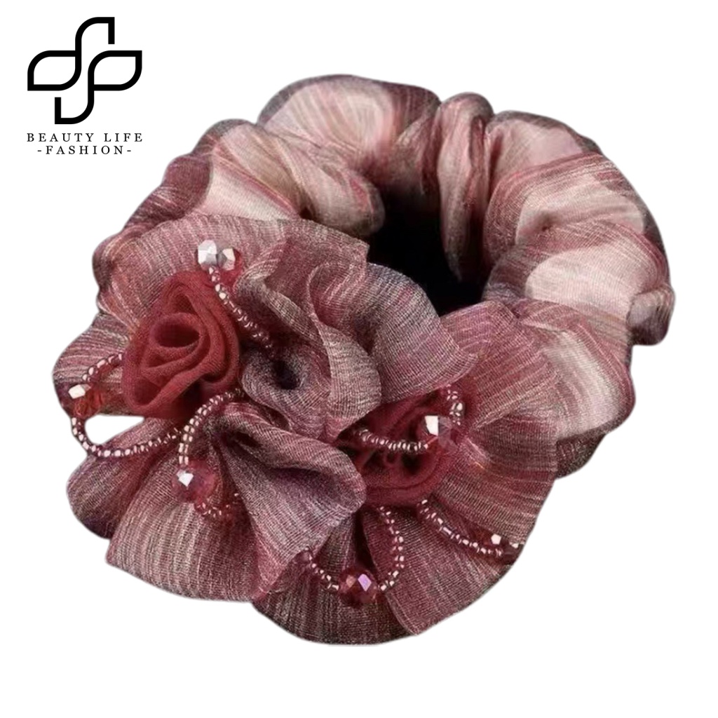 Dây Buộc Tóc Vải Mềm Co Giãn Cao Chống Rơi Đính Hạt Trang Trí Hoa Thời Trang