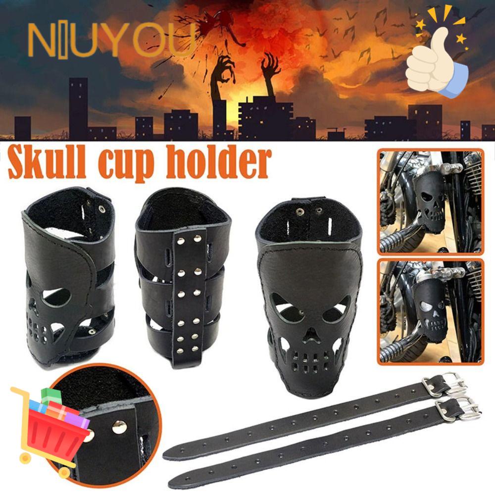 Giá Đỡ Bình Nước Bằng Da In Hình Đầu Lâu Gắn Xe Đạp / Mô Tô