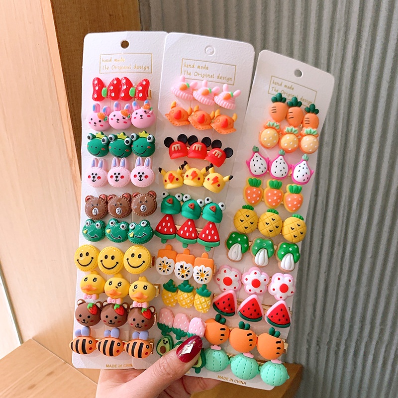 PVN43624 SET 10 Kẹp Tóc Hình Hoa / Trái Cây Xinh Xắn Cho Bé Gái