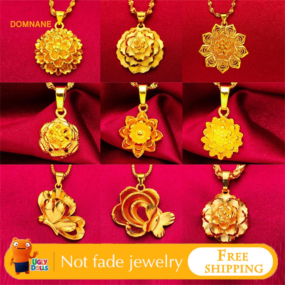 Dây Chuyền Mạ Vàng 24K Mặt Hình Hoa / Bướm / Lông Vũ Thời Trang Cho Nữ