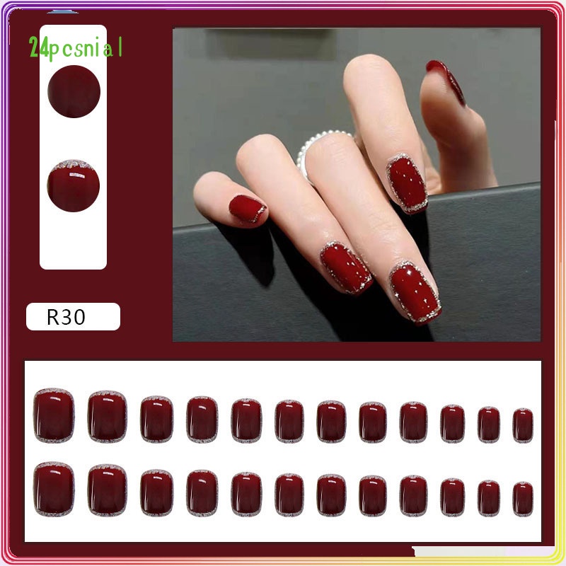 Burgundy Móng Tay Giả Màu Trơn Có Thể Tháo Rời